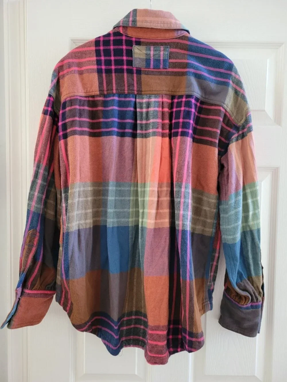We The Free People Summer Patchwork Plaid Flannel Shirt size Small Oversized - Picture 6 of 8
